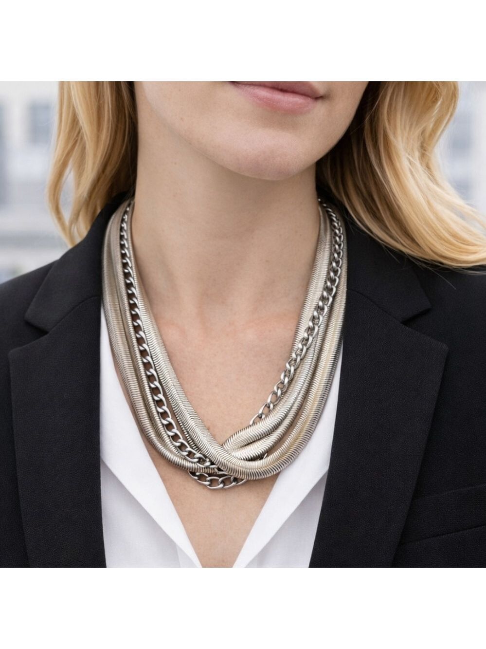 Bijoux Terner Silver & Gold Multi-Strand Statement Necklace